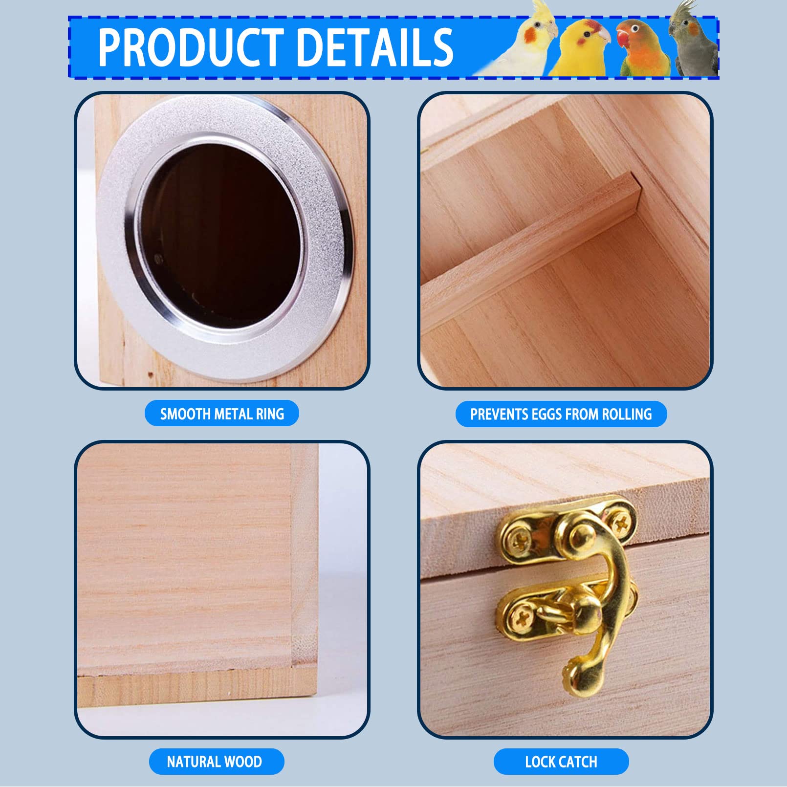 Kathson Parakeet Nest Box Budgie Nesting House Cockatiel Breeding Parrots Mating Box For Lovebirds Small And Medium-Sized Birds(M)